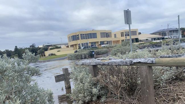 Ocean Grove golf club carpack flooded during high tide Tuesday. Picture: Facebook