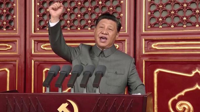 Chinese President Xi Jinping makes a speech during the celebration marking the 100th founding anniversary of the Chinese Communist Party. Picture: Reuters