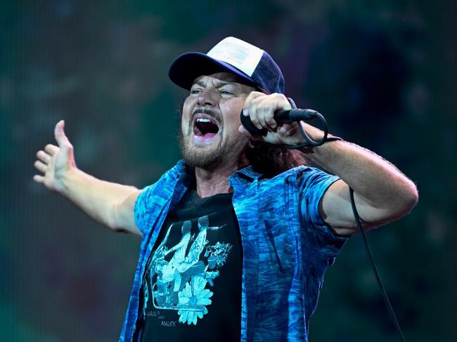 Eddie Vedder, lead singer of Pearl Jam performs at Marvel Stadium in Melbourne on Saturday November 16, 2024. Picture: Amanda Lee Starkey.