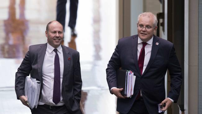 Prime Minister Scott Morrison (right) with the Treasurer Josh Frydenberg. NCA NewsWire / Gary Ramage