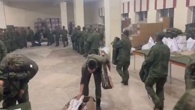 A video of North Korean soldiers receiving uniforms and equipment at a Russian training base. Picture: Ukraine government