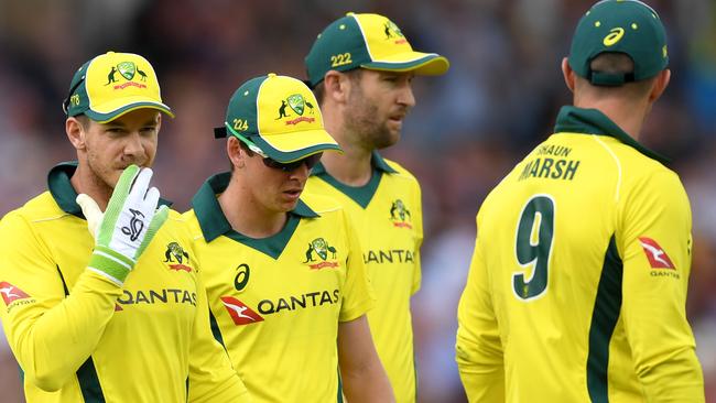 NOTTINGHAM, ENGLAND - JUNE 19:  Australia captain Tim Paine leaves the field at the end of the England innings during the 3rd Royal London ODI match between England and Australia at Trent Bridge on June 19, 2018 in Nottingham, England.  (Photo by Gareth Copley/Getty Images)