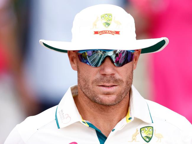 SYDNEY, AUSTRALIA - JANUARY 05: David Warner of Australia takes to the field during day three of the Men's Third Test Match in the series between Australia and Pakistan at Sydney Cricket Ground on January 05, 2024 in Sydney, Australia. (Photo by Darrian Traynor/Getty Images)