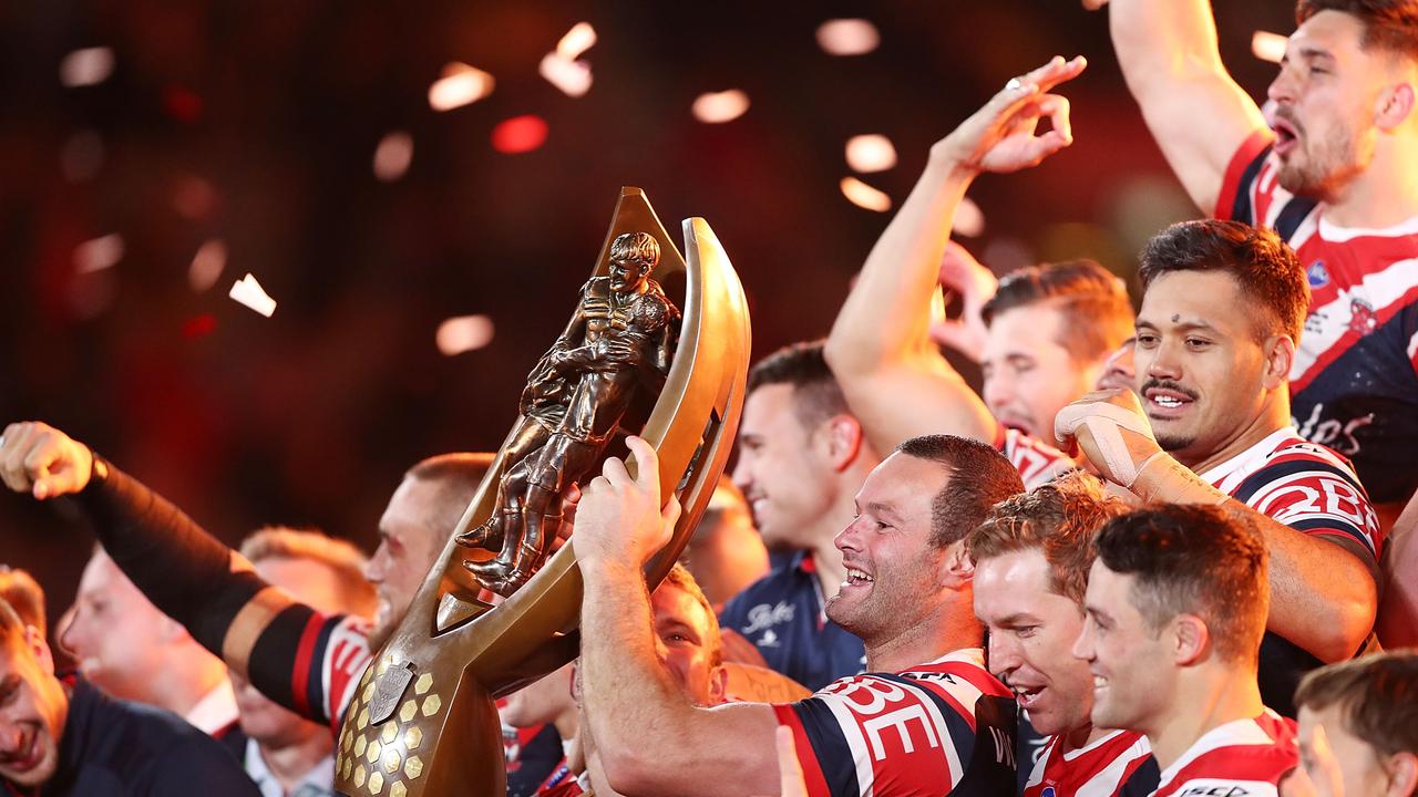 Boyd Cordner lifts the Provan-Summons Trophy. Picture: Getty Images