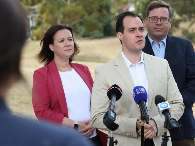 NEWS ADV, Leader of the Opposition Vincent Tarzia to talk to media after the Black By-election  loss . With Heidi Girolamo MLC and John Gardner MP  at Pavana Reserve, Hallett Cove, Image/Russell Millard Photography