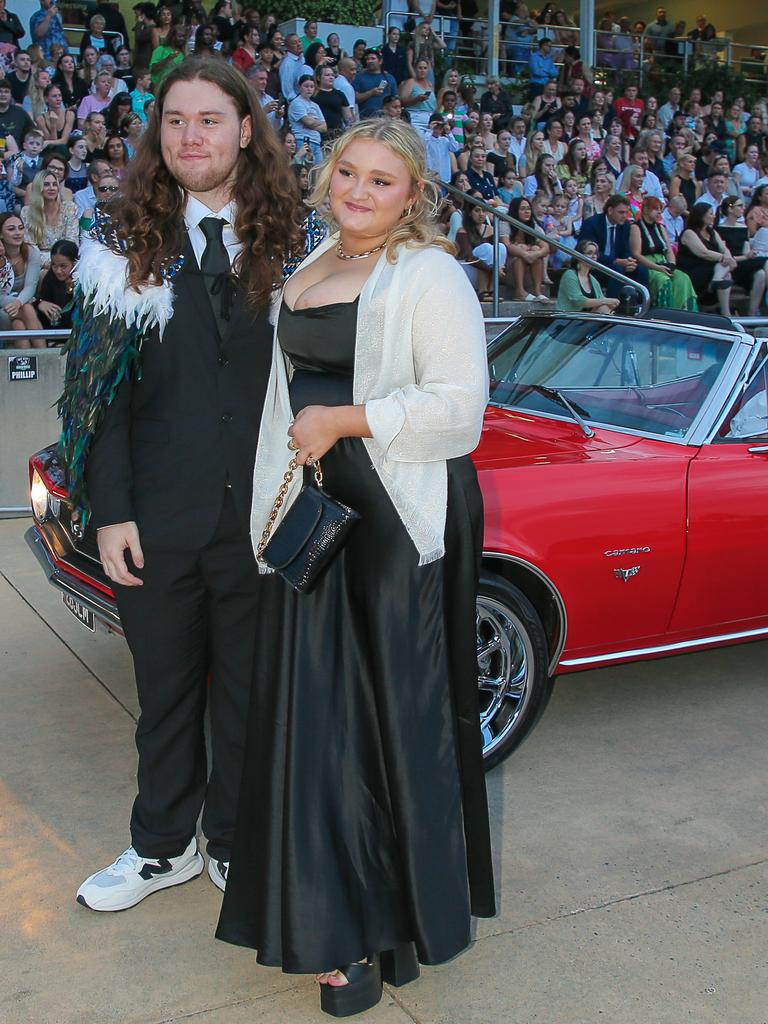 Tekani Dangerfield and Jordan Guilfoyle at the Red Carpet arrivals at Sea World for the Pimpama SHS Formal 2023. Picture: Glenn Campbell