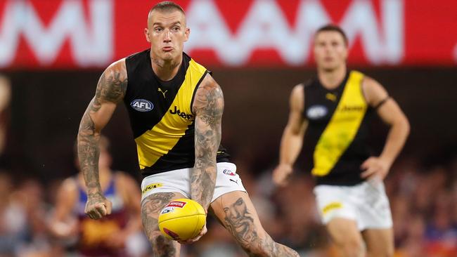 Dustin Martin of the Tigers in action during the 2020 AFL Second Qualifying Final against Brisbane Lions.