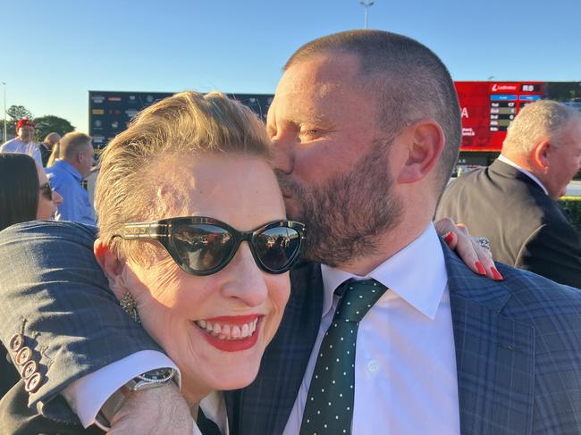 Queenslanders Mitch and Lorilie Cunningham after the mother and son team won the Group 1 Stradbroke Handicap with Stefi Magnetica. Picture: Ben Dorries.