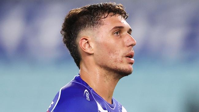 SYDNEY, AUSTRALIA - MARCH 20:  Jake Averillo of the Bulldogs looks dejected after defeat during the round two NRL match between the Canterbury Bulldogs and the Brisbane Broncos at Accor Stadium, on March 20, 2022, in Sydney, Australia. (Photo by Mark Kolbe/Getty Images)