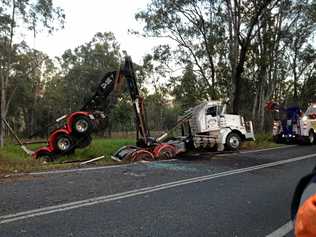 A truck rolled over on Glastonbury Rd early Monday morning. Picture: Contributed