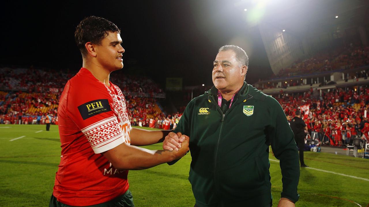 Latrell Mitchell was out late with Josh Addo-Carr prior to the loss to Tonga.