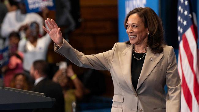 US Vice President Kamala Harris waves during a campaign event at Westover High School in Fayetteville, North Carolina, on July 18. Picture: Allison Joyce/AFP