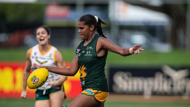 Janet Bird in the 2023-24 NTFL Women's Grand Final between PINT and St Mary's. Picture: Pema Tamang Pakhrin