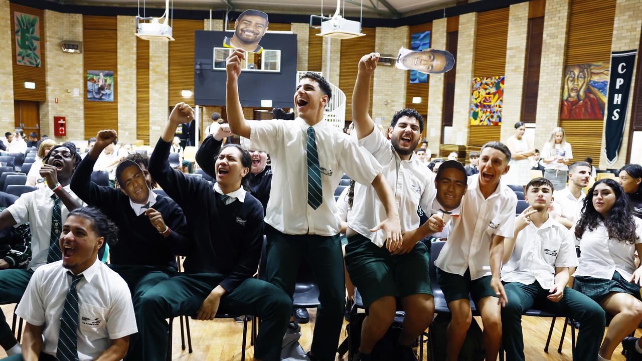 Condell Park High School students loving what they were seeing from the Eagles. Picture: Jonathan Ng