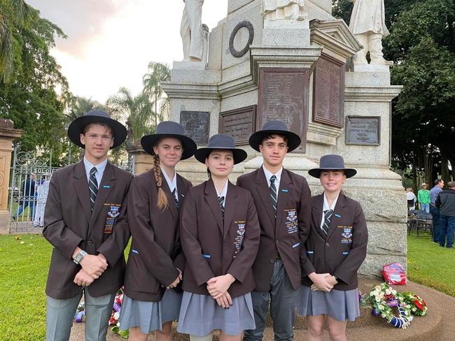 Maryborough State High School students at the main Anzac Day service.