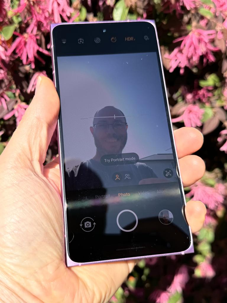 Taking a selfie with the Skyline and the camera app automatically focuses on one of your eyes, so your photos are always clear and in focus. Picture: Supplied/Nick Broughall