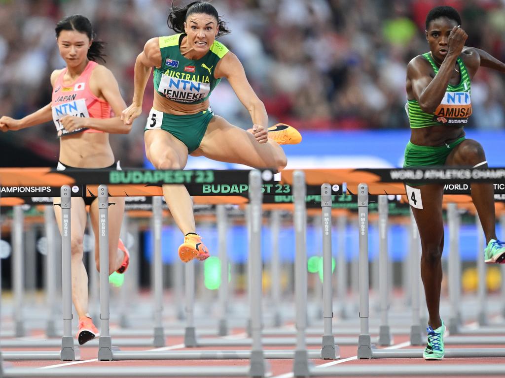 Michelle Jenneke Australia competes in the Women's 100m Hurdles Heats during day four of the World Athletics Championships. Picture: Getty Images