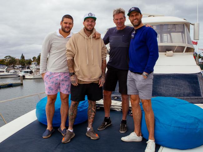 Brendan Fevola, Dane Swan, Sam Newman and Chris Judd on Newman’s yacht.