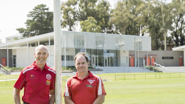 South Bendigo Football-Netball Club president Rick Townsend, left, and former star player Peter Tyack at the club’s new home, Harry Trott Oval, in Kennington. PICTURE: ZOE PHILLIPS