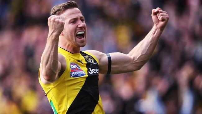 Kane Lambert celebrates a goal during the Grand Final. Picture: Phil Hillyard