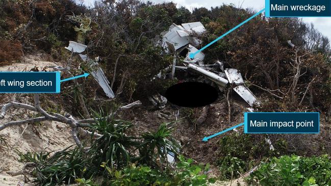 Impact points of VH-OZO and main wreckage after Lockhart River plane crash. PICTURE: ATSB