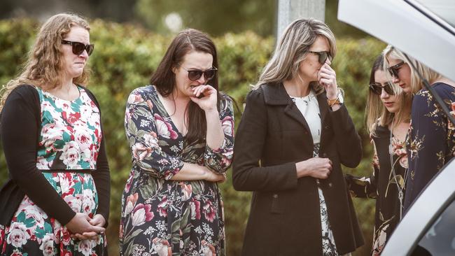 Kirsty Boden’s pallbearers break into tears. Picture: Mike Burton