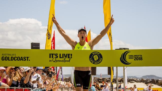 2018 Elite Male Long Course Coolangatta Gold Winner, Ali Day, celebrates his 6th victory. Picture: Jerad Williams