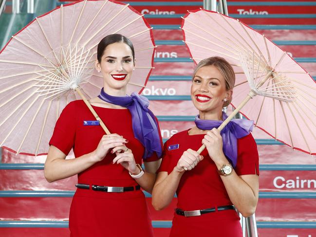 Virgin Australia will begin flying from Cairns to Haneda Airport in Tokyo from June 28, 2023, on brand new Boeing 737-8 Max aircraft. Virgin Australia staff members Jess Thomas and Mel Cressey at Cairns Airport. Picture: Brendan Radke