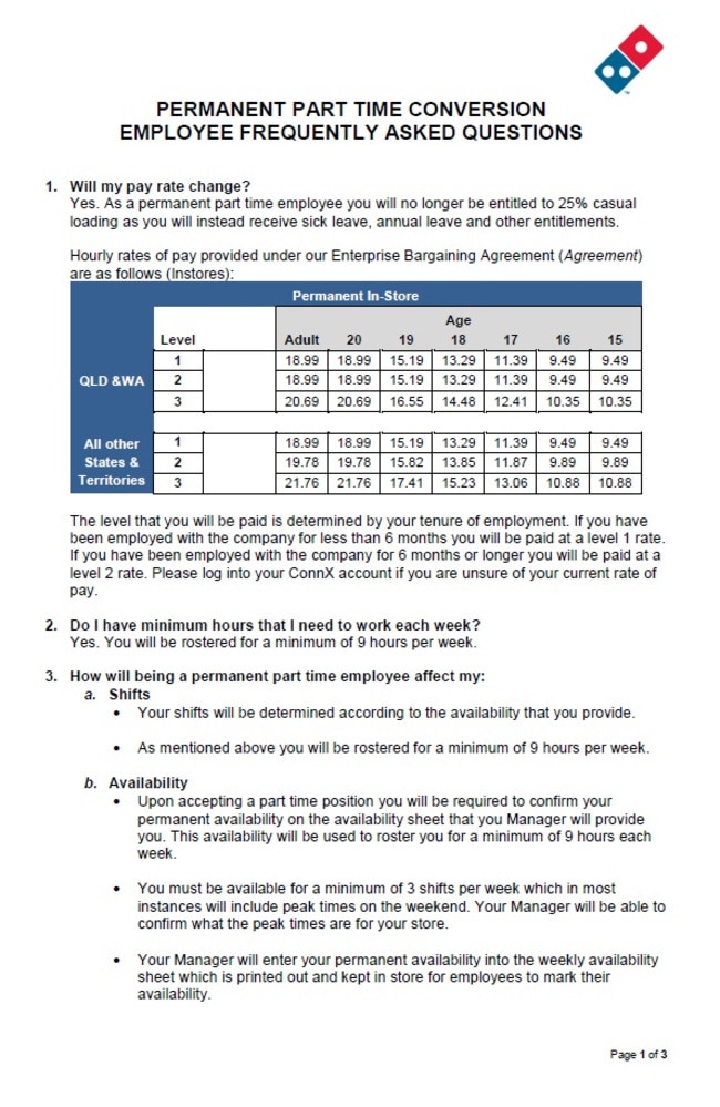 A fact sheet sent to staff on Wednesday.