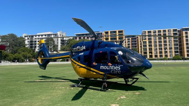 A pedestrian in his 80s has suffered injuries to the head after a car struck him at Sherbrook Rd Hornsby. Picture: CareFlight