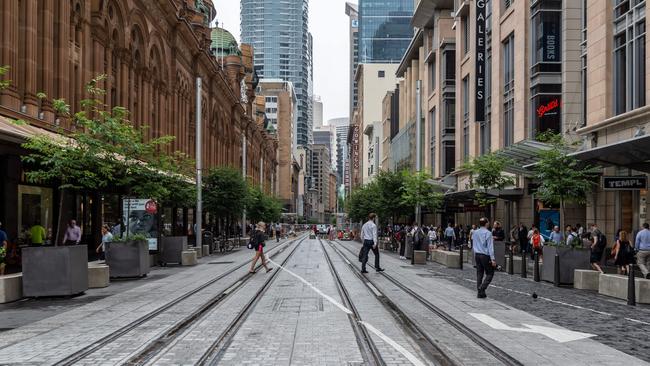 The Sydney light rail project under way in George Street. 