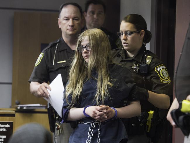 Morgan Geyser in court when she was charged as an adult over attack on friend. Picture: Abe Van Dyke