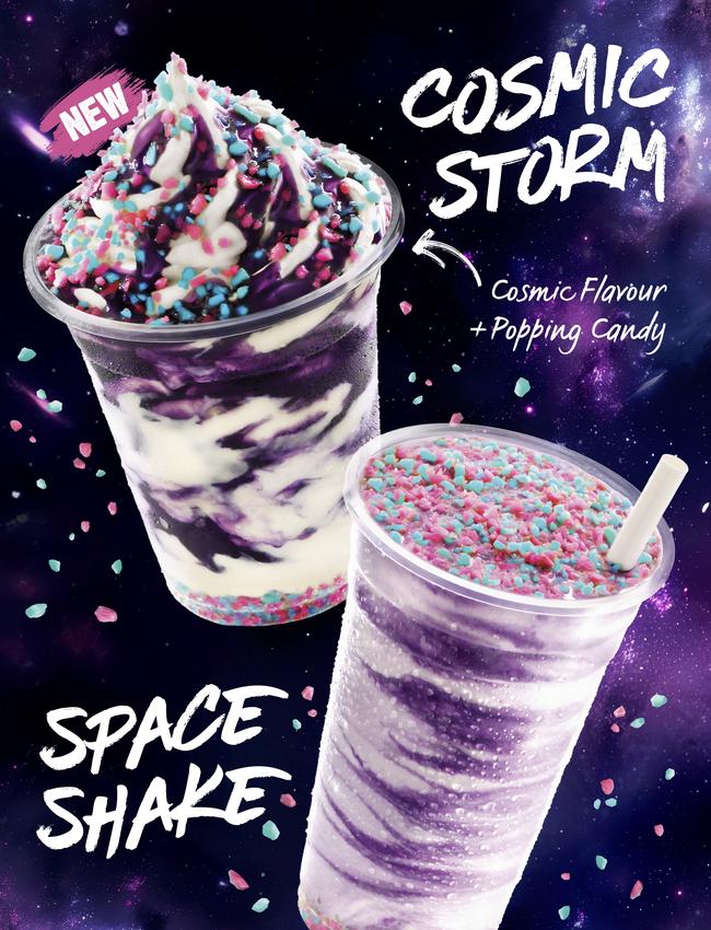 Hungry Jacks are releasing two new items: Cosmic Storm and the Space Shake. Picture: Supplied