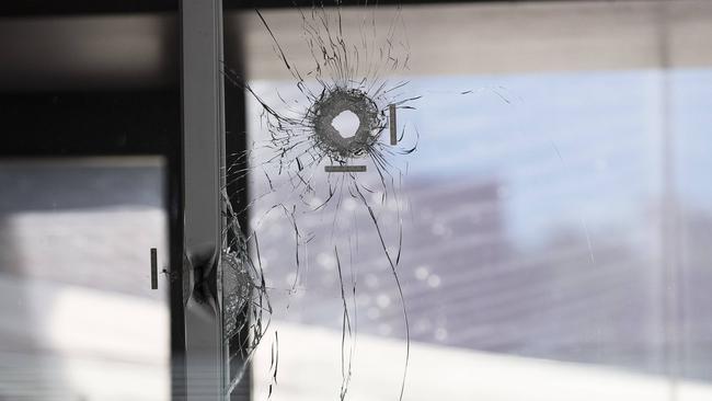 Evidence of one of the bullets fired at the property. (News Corp/Attila Csaszar)