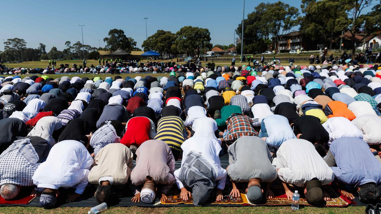 Thousands gathered for Jummah Prayers on Friday at Parry Park in Lakemba. Picture: NCA NewsWire / David Swift