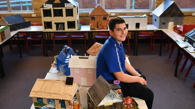 Student Jihad Arja with a housing project. The school introduced project-based learning in 2014. Picture: Joel Carrett