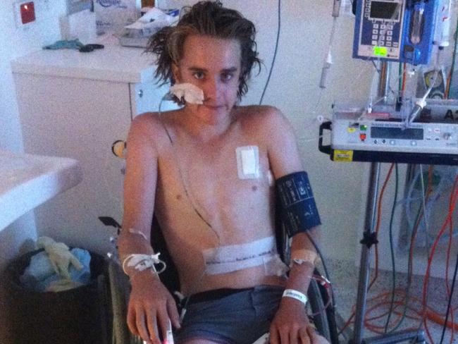 Ryan Meuleman in hospital after the near-fatal crash in 2013.
