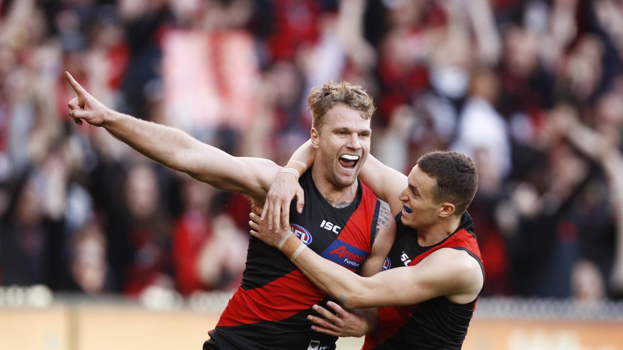 Jake Stringer celebrates a goal in the last quarter on Saturday.