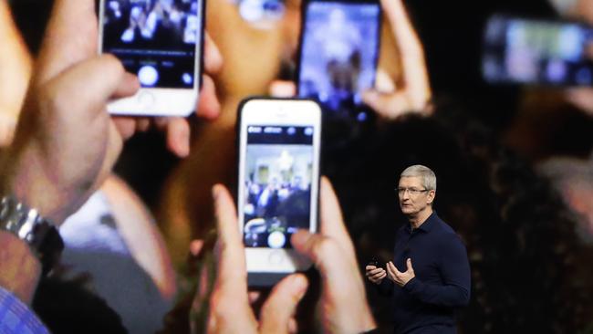 Apple CEO Tim Cook announces the new iPhone 7. Picture: AP