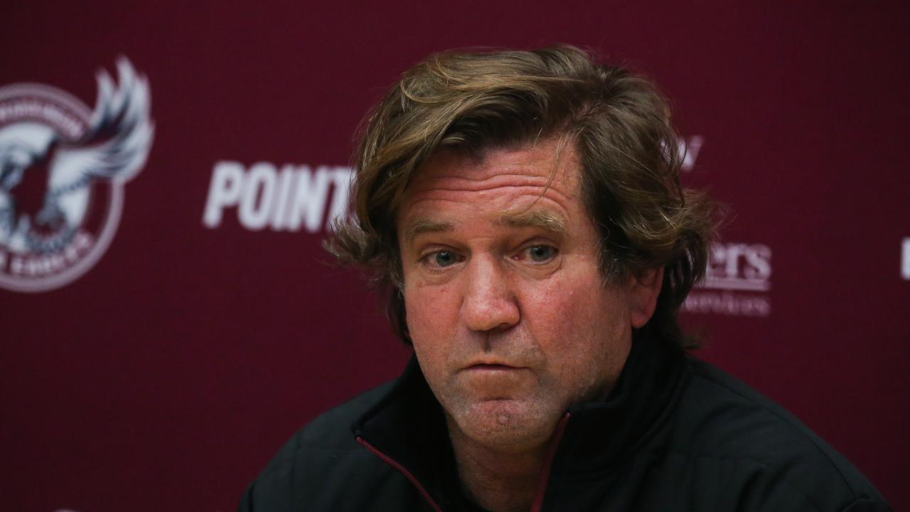 Des Hasler was forced to answer questions at a lengthy press conference after the jersey fiasco. Picture; NCA NewsWire/Gaye Gerard