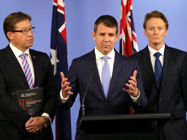 Premier Mike Baird making the announcement about the end of greyhound racing in NSW.