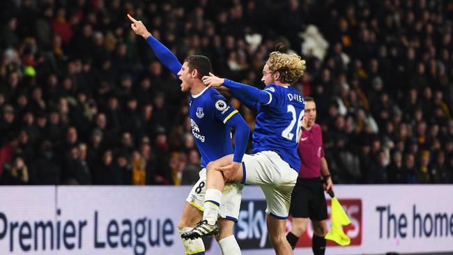 Ross Barkley of Everton celebrates scoring.