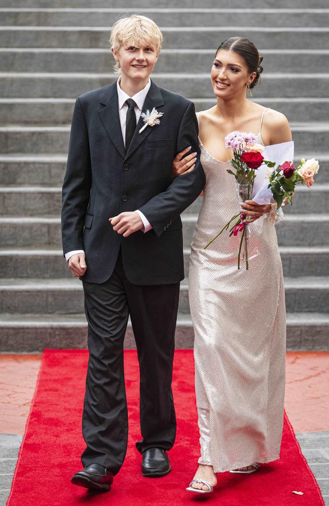 Emmy Douglas and partner Harry Drynan arrive at The Glennie School formal at Picnic Point, Thursday, September 12, 2024. Picture: Kevin Farmer