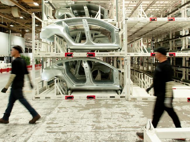 Workers at the Tesla factory in Fremont, California. Picture: Supplied