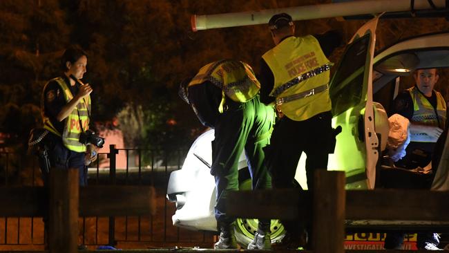 Police and emergency services at the scene of the crash in Leumeah in February. Picture: Gordon McComiskie