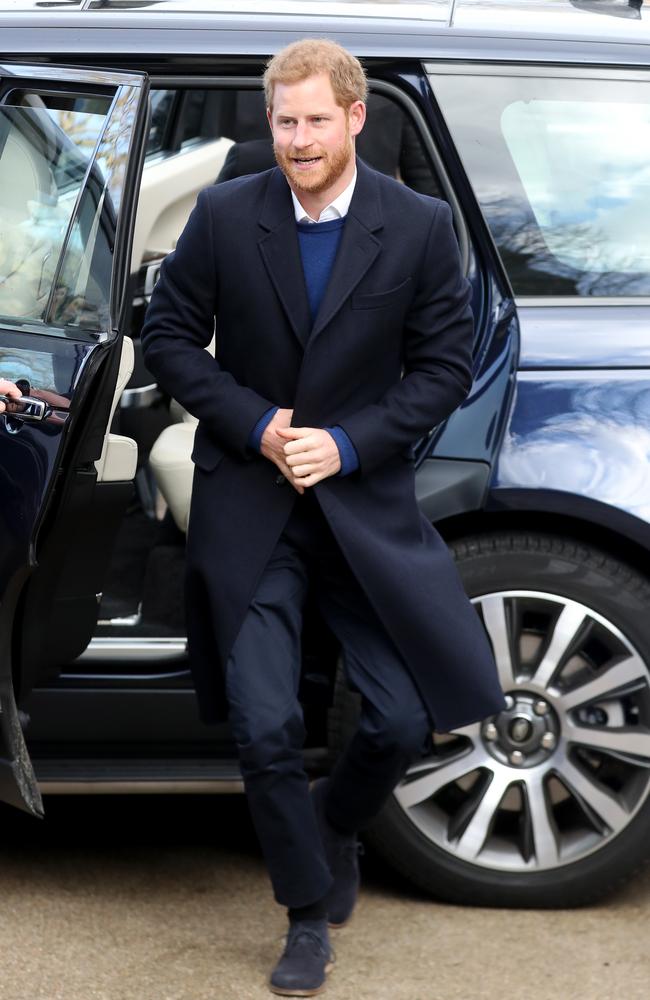 Prince Harry arrives to a walkabout at Cardiff Castle on January 18, 2018 in Cardiff, Wales. Picture: Getty