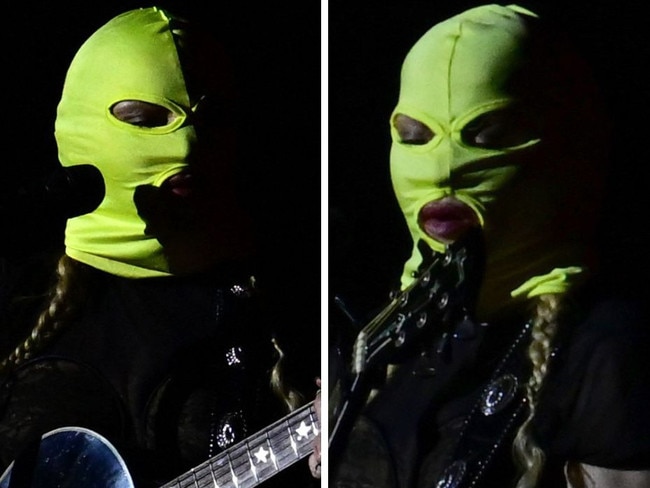 Madonna was spotted on stage with a green balaclava ahead of her final show on tour. Picture:
