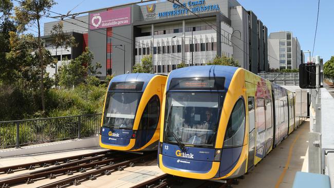 Light rail on the Sunshine Coast would be cheaper than on the Gold Coast, Cr Jamieson argues. Pictured above is light rail outside the Gold Coast University Hospital. Picture Glenn Hampson