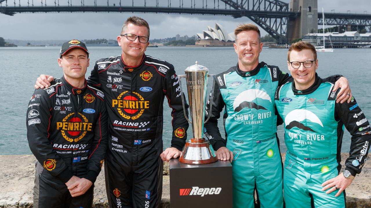 Supercars drivers Richie Stanaway, Garth Tander, James Courtney and Jack Perkins are ready for the Bathurst 1000. Photo: Max Mason-Hubers