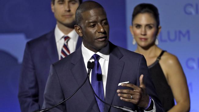 Andrew Gillum gives his concession speech. Picture: AP